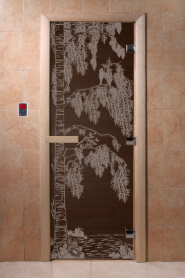 Стеклянная дверь DoorWood Береза черный жемчуг, коробка ольха